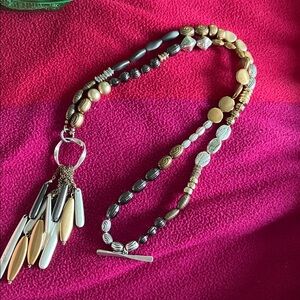 Multitone Beaded Tassel Necklace - Gold, Silver, Black